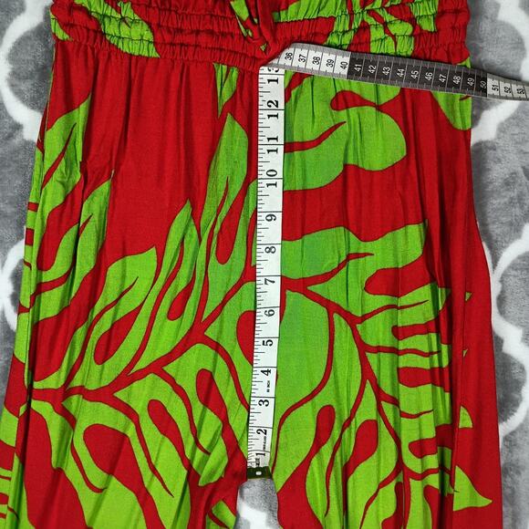 Hula Bay Jumpsuit Womens Medium Red Green Strapless Wide Leg Tropical Leaf Rayon - Picture 10 of 16